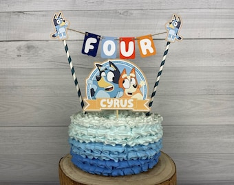 Blue Dog Cake Topper - Blue Dog Bunting Cake Topper - Blue Dog Birthday - Cake Topper - Cartoon Dog Birthday - Blue Dog Smash Cake - 2 pcs
