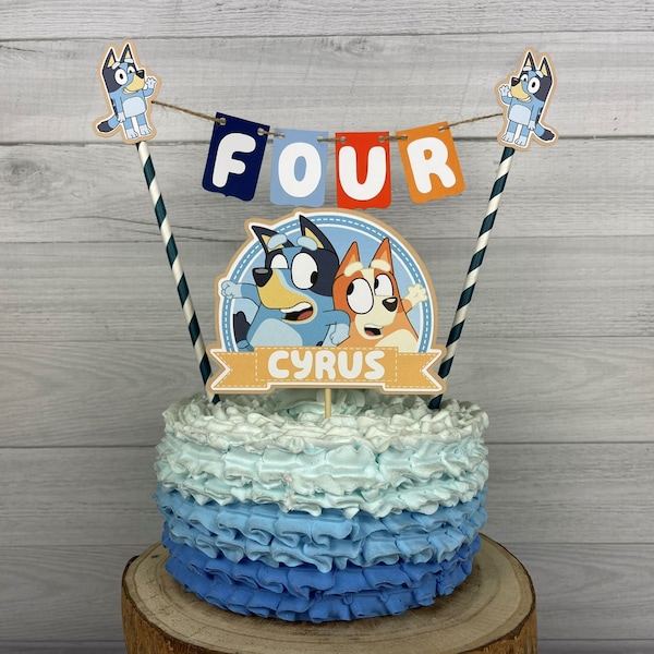 Blue Dog Cake Topper - Blue Dog Bunting Cake Topper - Blue Dog Birthday - Cake Topper - Cartoon Dog Birthday - Blue Dog Smash Cake - 2 pcs