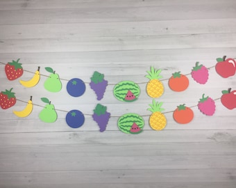 TWOTTI FRUTTI Garland - Mixed Fruit Banner - Tutti Frutti Birthday - Tropical Fruit - Fruit Party Decor - Strawberry, Pineapple, Watermelon
