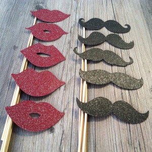 Glitter Mustache & Lips Props - Photo Props - Photobooth Props - Party Props - Photo Booth Props - Picture Props - Wedding, Birthday, Party