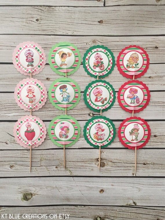 Strawberry Shortcake Cupcake Toppers - Vintage Strawberry Shortcake - Cupcake Toppers - Macaroon Picks - Cupcake Picks - Strawberry Party Il_570xn