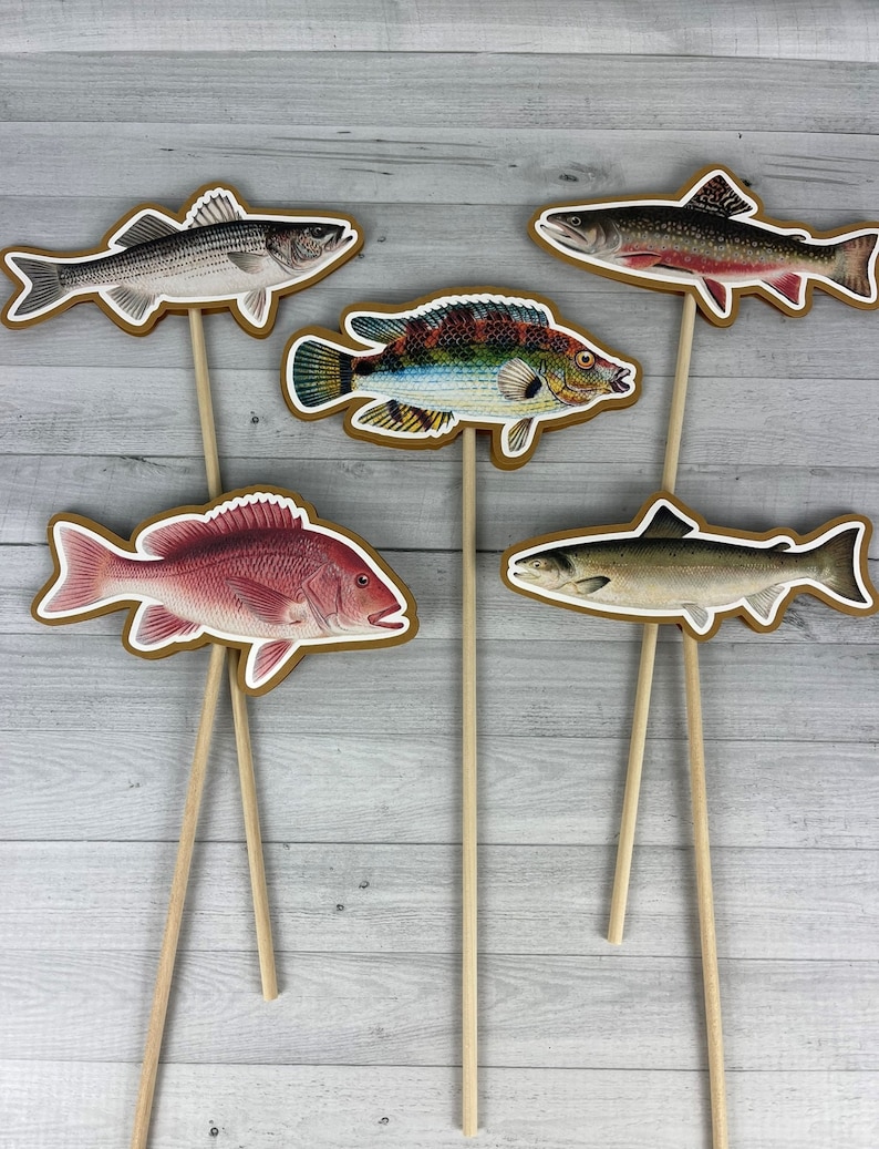 FISH Centerpieces Vintage Fish DOUBLE-SIDED The Big One Fishing Birthday Birthday Centerpieces Realistic Fishing Party Decor image 2