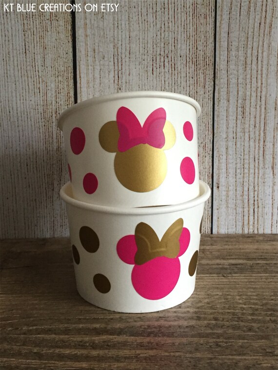 Minnie Ice Cream Cups - Hot Pink & Gold - Candy Cups - 8 oz cups - Minnie Mouse Birthday: Party Favors, Treat Cups - Minnie Birthday Party Il_570xn