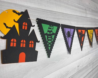 Halloween Banner - Halloween Garland - Haunted House - Halloween Party Decor -Halloween Birthday - Spider - Ghost - Owl - Spooky Tree Banner