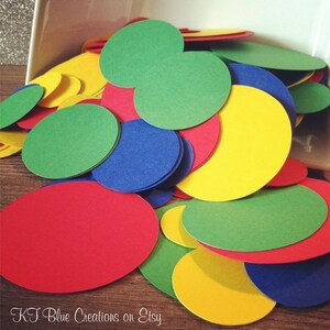 250+ Circle Confetti Die Cuts, .50&quot; - 2&quot; - Primary Colors, Monster Party - confetti, scrapbooking, party decor, DIY craft projects