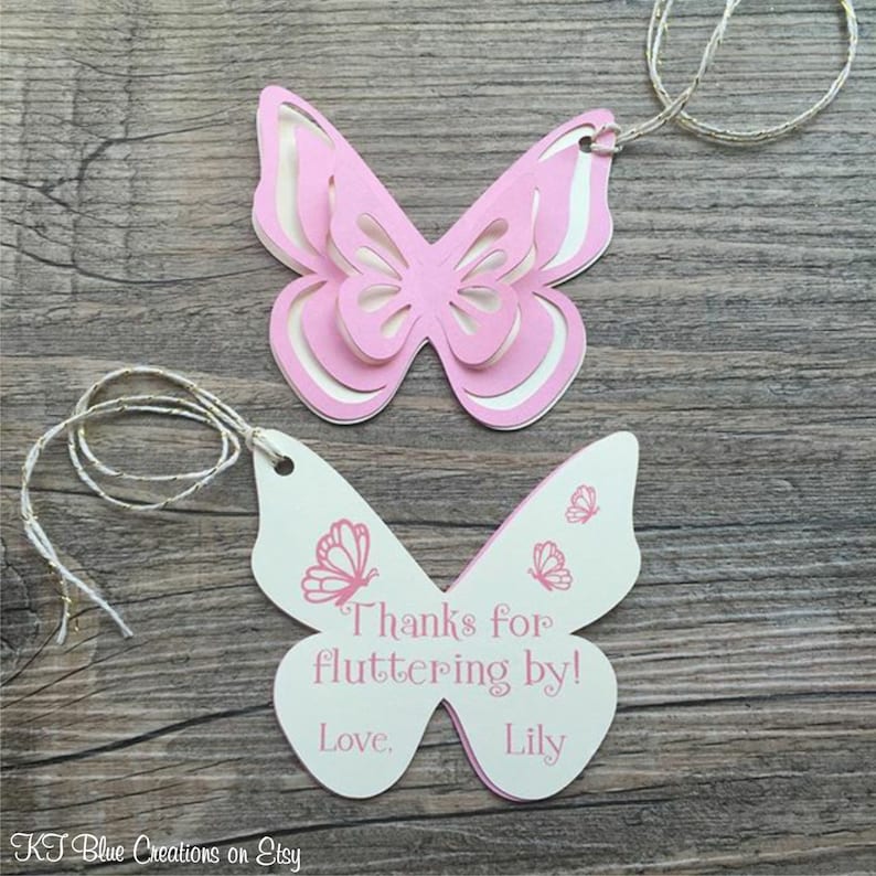 butterfly thank you tags favor tags gift tags pink ivory etsy