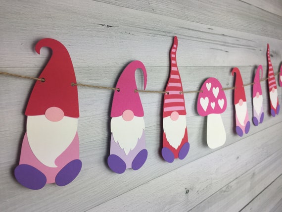 Gnome Garland - Valentine Gnomes - Garden Gnomes - Valentines Gnome Garland - Gnome Banner - Gnomes & Mushrooms - Gnome Baby Shower Banner Il_570xn