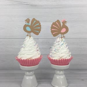 Turkey Cupcake Toppers - Turkey Gender Reveal - Turkey Baby Shower - Boy or Girl Turkey Toppers - Fall 1st Birthday - Little Turkey Birthday image 6