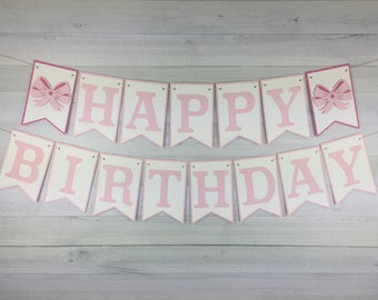 HAIR BOW Birthday Banner - Girl Birthday Banner - 1st Birthday - Coquette Bow Birthday Banner - Bow Birthday Decor -Pink Bows - Girly Banner