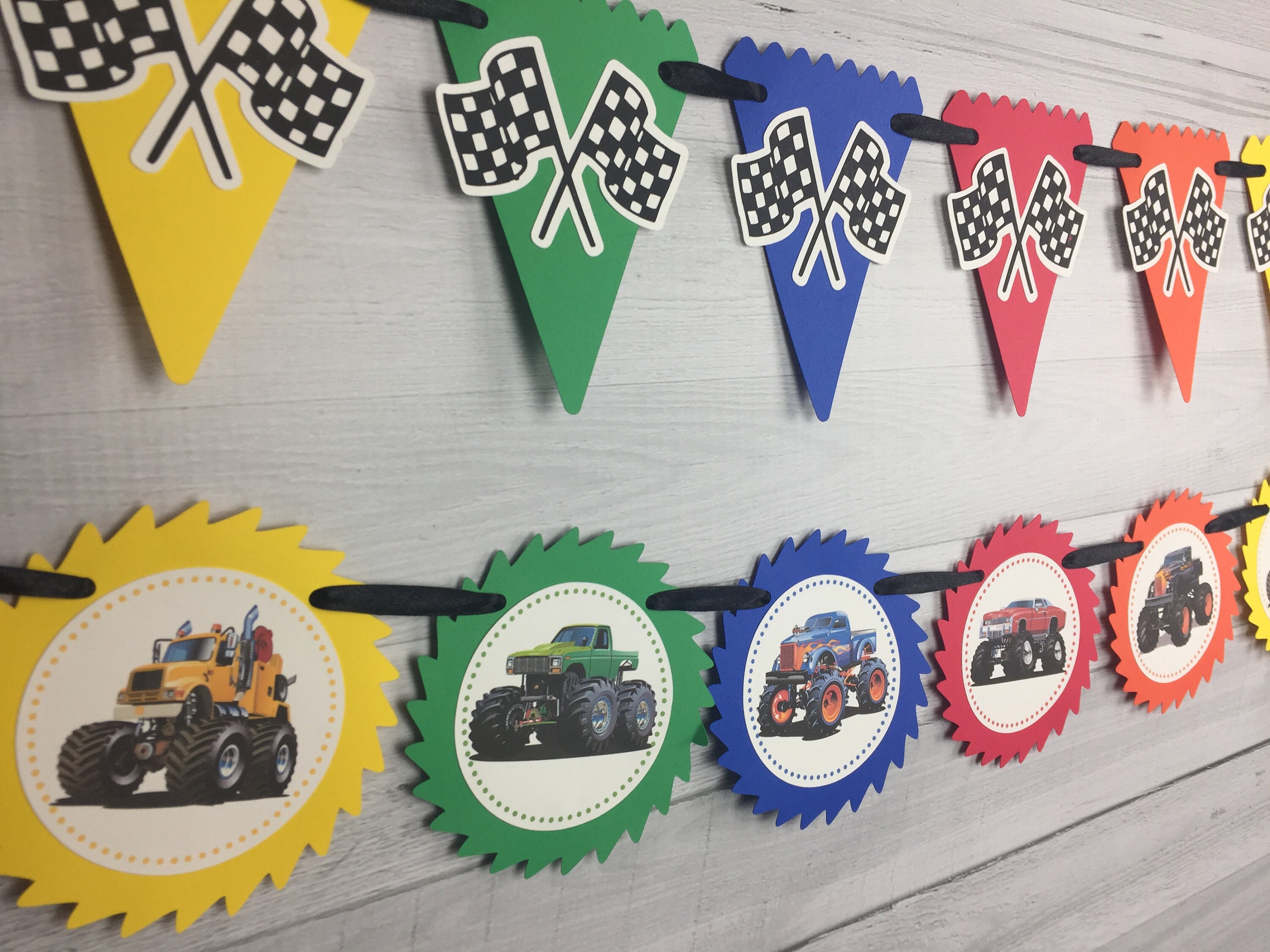 Colorful Monster Truck Garland Monster Truck Birthday Etsy France