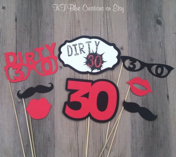 Red DIRTY Thirty Photo Props - set of 8 - RED & BLACK - 30th Birthday Props, Photo booth props, Birthday Props, Milestone Birthday Il_570xn