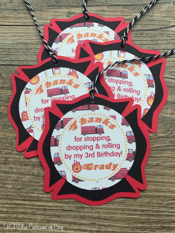 Fireman/Firetruck/Firefighter Thank You Tags, Favor tags, Gift tags - Personalized - Fireman Birthday, Firetruck Birthday - set of 12 tags Il_570xn