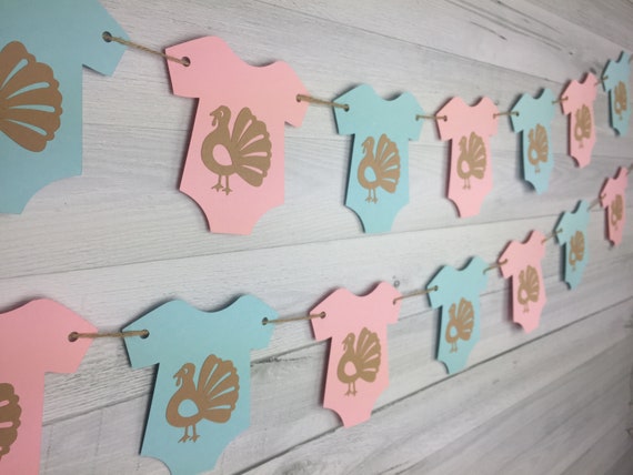 Turkey Gender Reveal Garland - Thanksgiving Baby Shower - Little Turkey Banner -Baby Onesie Banner-Gender Reveal Baby Shower -Turkey Shower Il_570xn
