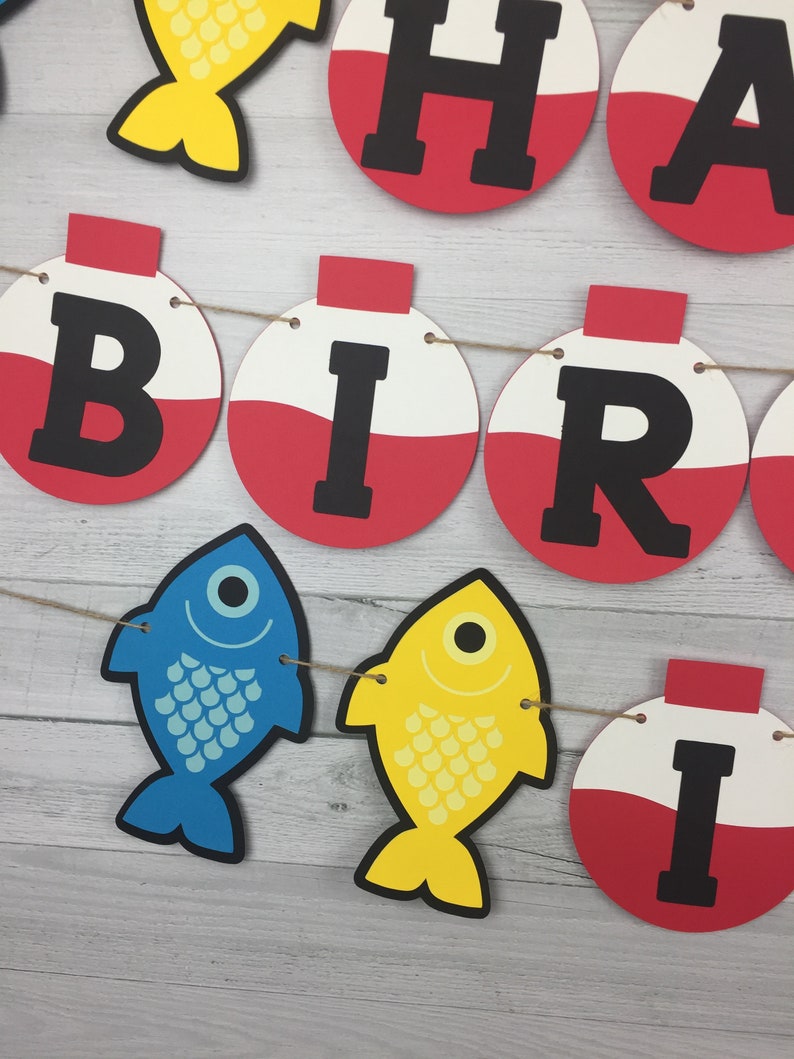 FISHING Birthday Banner Personalized Banner Fishing 1st Birthday The Big One Rainbow Fish Party Fishing Bobber Birthday Banner image 5