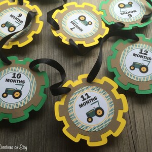 Tractor First Year Banner - Green, Yellow, Kraft & Black - 1st Birthday - First Year Monthly Banner - First Year Photo Banner - Photo Clips