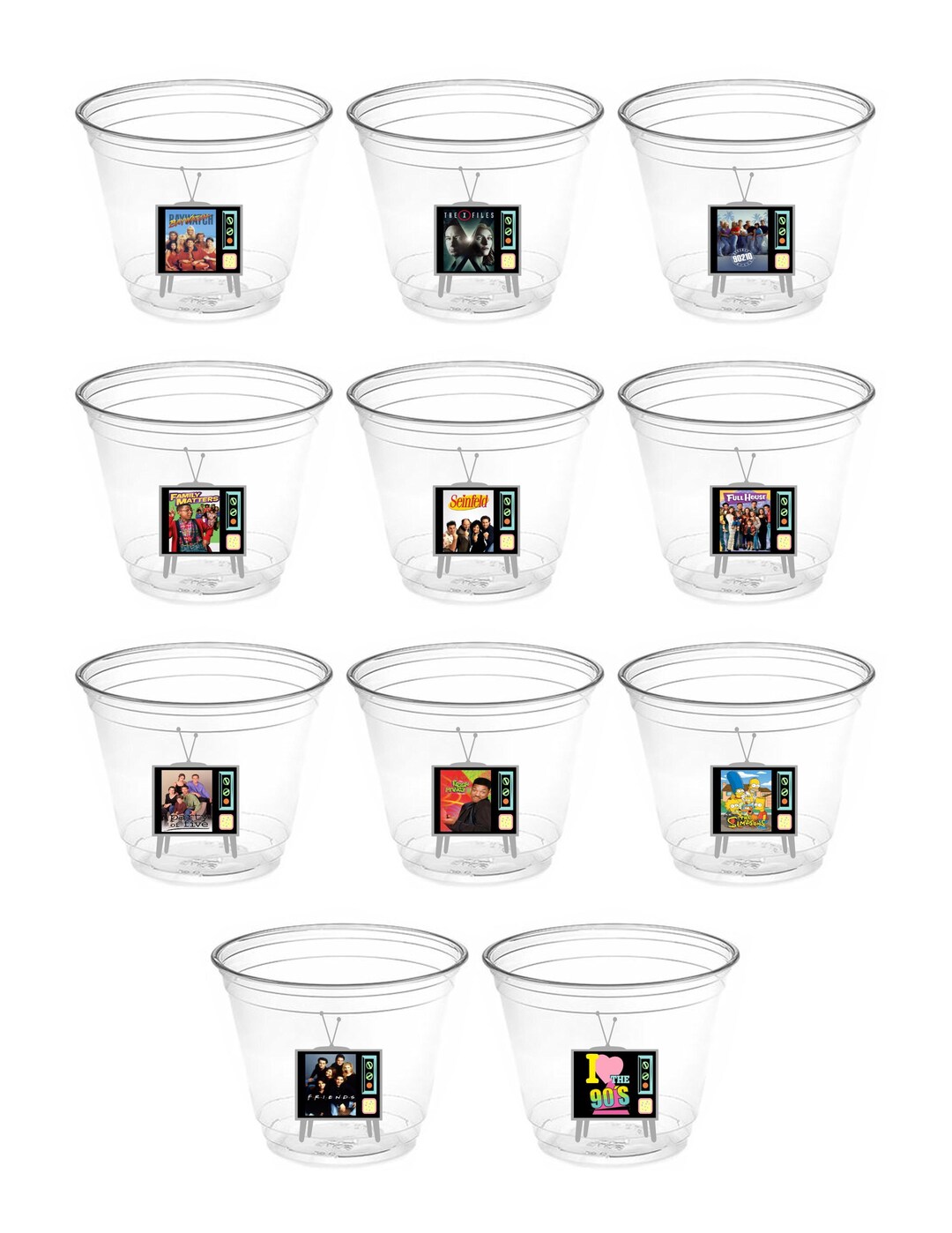 90's TV Shows Party Cups - 1990's Party - Plastic Cups, 9oz - Iconic 90 ...