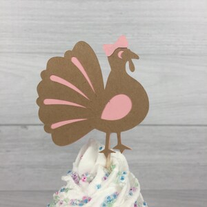 Turkey Cupcake Toppers - Turkey Gender Reveal - Turkey Baby Shower - Boy or Girl Turkey Toppers - Fall 1st Birthday - Little Turkey Birthday image 4