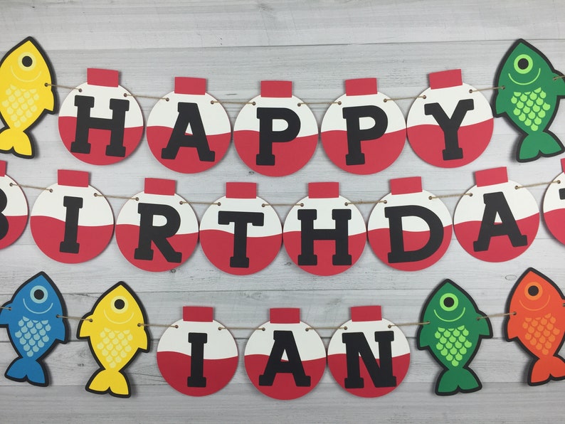 FISHING Birthday Banner Personalized Banner Fishing 1st Birthday The Big One Rainbow Fish Party Fishing Bobber Birthday Banner image 3