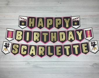 Movie Star Birthday Banner - Movie Night Birthday - Hollywood Party - Name Banner - Movie Awards Birthday -Choose Colors -Movie Night Banner