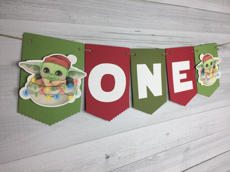 Christmas Baby Alien Child Highchair Banner One Banner Two Banner The Child Birthday Baby Alien Birthday Age High Chair Banner image 3