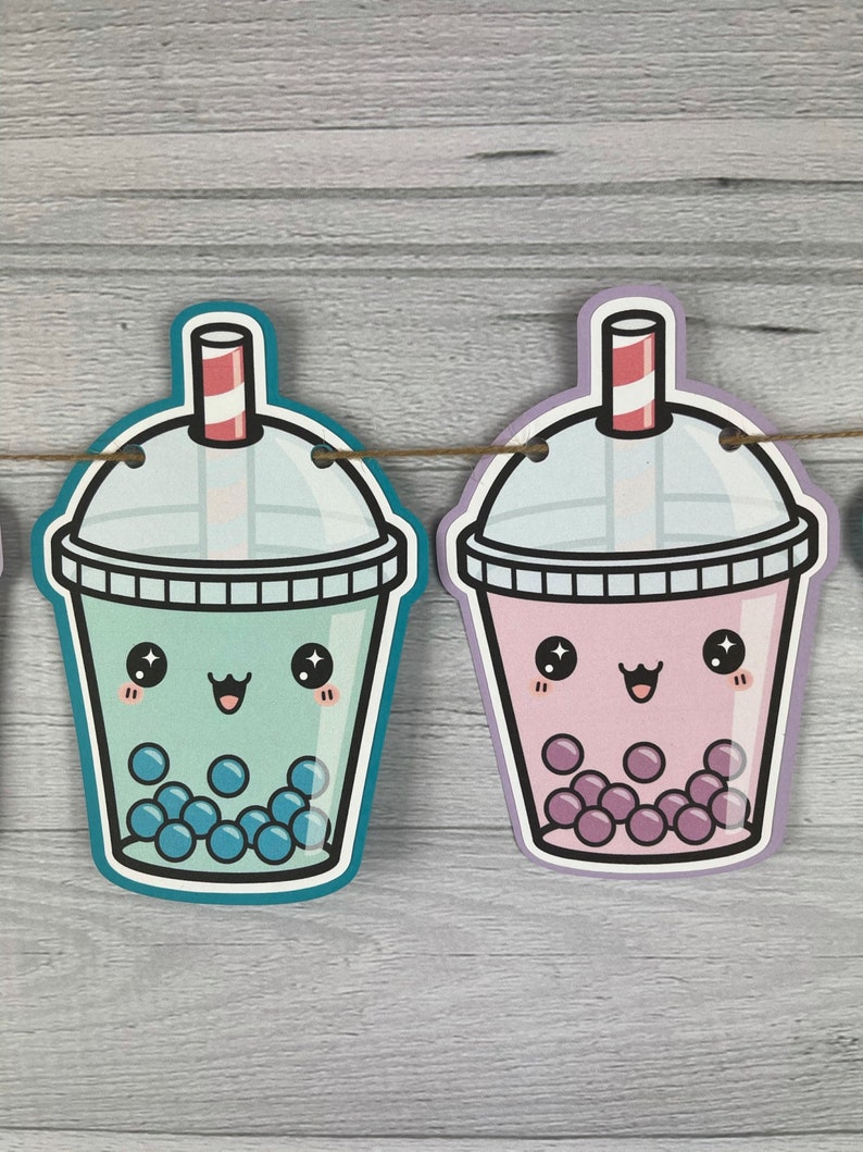 Bubble Tea Garland Kawaii Bubble Tea Boba Tea Garland Bubble Tea Birthday Boba Tea Baby Shower Cute Bubble Tea Decor Choose Colors image 6