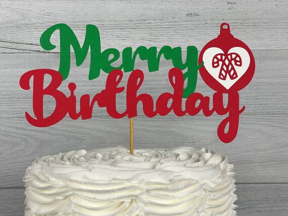 Merry Birthday Cake Topper - Christmas Birthday Cake Topper - Winter Birthday - Holiday Party - Smash Cake Topper - Custom Cake Topper Il_570xn