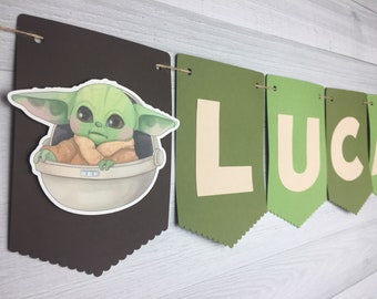 Baby Alien Child NAME Banner - The Child Birthday Banner - Baby Alien Party Decor - Space Wars Birthday - Personalized Banner - Name Banner