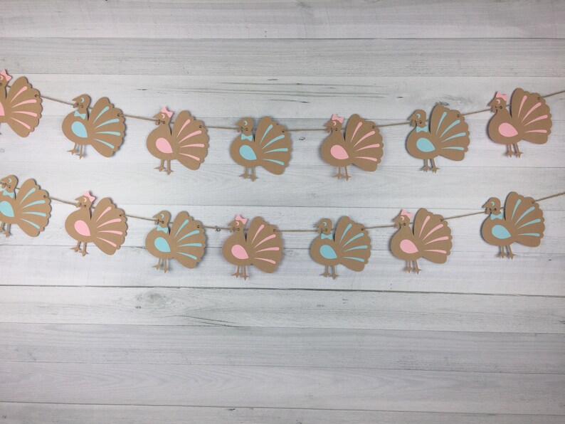 Turkey Gender Reveal Garland - Thanksgiving Baby Shower - Little Turkey Banner -Boy Or Girl Banner -Gender Reveal Baby Shower -Turkey Shower image 2