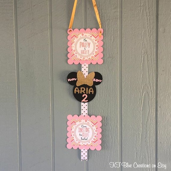 Minnie Welcome Sign - Birthday Sign - Coral Pink/Gold Glitter - Minnie Birthday -Personalized with Name & Age -Minnie Door Sign -Party Decor Il_570xn