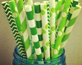 St. Patrick's Day Paper Straws, Green straws - mixed shades & patterns, set of 25- great for Parties, Showers,Weddings- Eco-friendly.