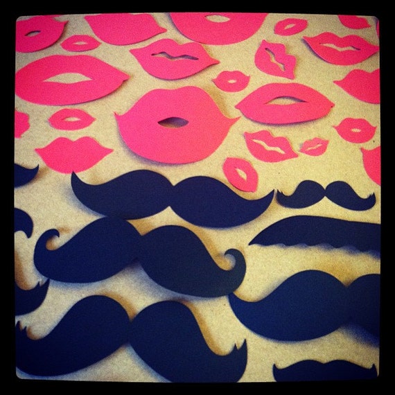 Mustache and Lips Die Cuts - various sizes and styles - black and red - confetti, card making, scrapbooking, DIY crafts Il_570xn