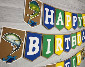 Ocean FISH Birthday Banner - Saltwater Fish Banner - Realistic Fish - Fishing Birthday - Gone Fishing Party - The Big One - Ocean Sport Fish