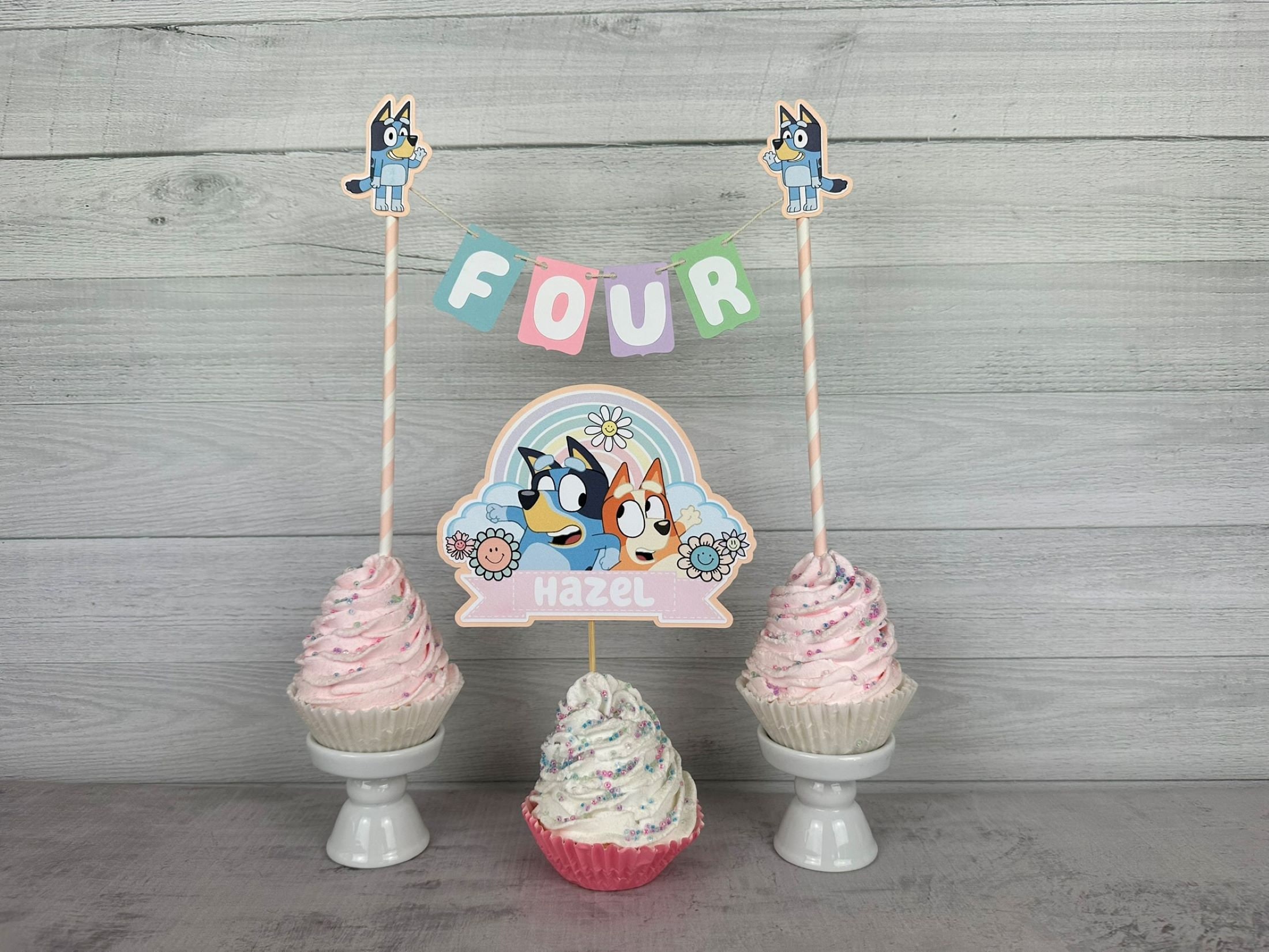 Girly Blue Dog Cake Topper