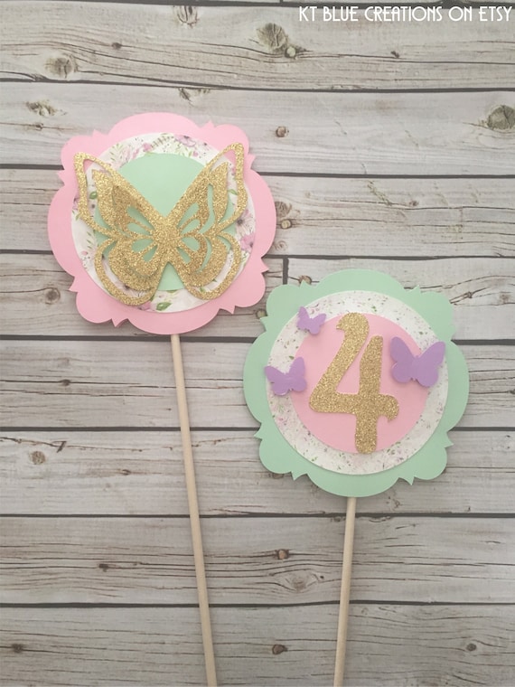 GLITTER Butterfly Centerpieces-Birthday Centerpieces - Butterfly Table Decor- Double-Sided Centerpieces - Shabby Chic Floral Butterfly Party Il_570xn