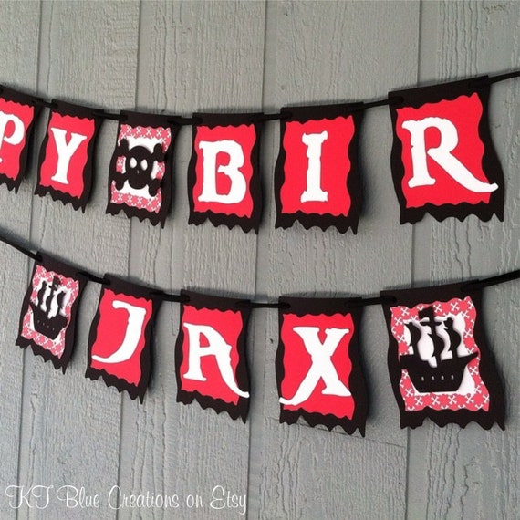 Pirate Birthday Banner - Pirate Banner - Jolly Roger Banner - Pirate Party - 1st Birthday - Pirate Birthday - Birthday Banner-Birthday Decor Il_570xn