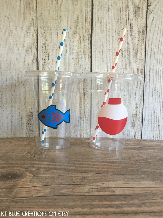 Fishing Party Cups - The Big ONE - Fishing Birthday - Camping Party - Disposable Cups w/Lids and Straws - 16oz.- Choose Quantity, 24-50 Il_570xn