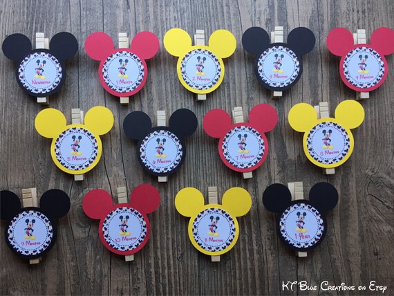 Mickey Mouse Photo Clips - Mickey 1st Birthday - First Year Banner - Mickey Birthday - First Year Photo Clips - Mickey Mouse Party Decor Il_570xn