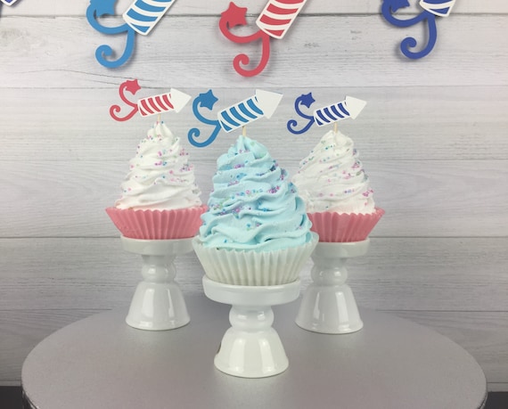 4th of July Cupcake Toppers - 4th of July Party - Little Firecracker Birthday - Patriotic Cupcake Toppers - Fireworks Cupcake Toppers - 12pc Il_570xn