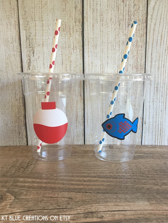 Fishing Party Cups Fishing Birthday the Big One Fishing Bobber/fish  Disposable Cups W/lids and Straws 16oz Choose Quantity, 10-20 