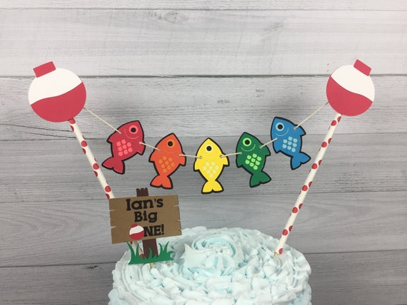 Girl's Fishing Party Cake Bunting and Gone Fishing Cake Topper