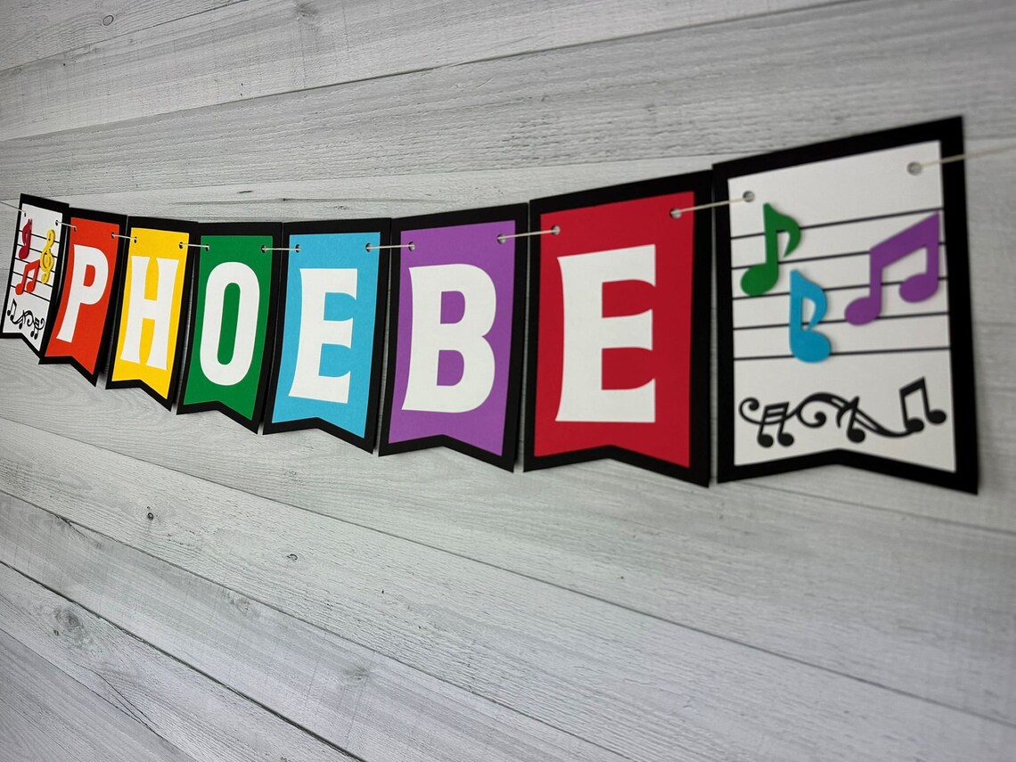 Rainbow Music Note NAME Banner - Kids Music Party - Rainbow Notes ...