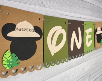 Safari Mickey Birthday Banner - Jungle Mickey Mouse - Safari Mickey Party - Safari Minnie Mouse Banner - Mickey Safari Highchair Banner