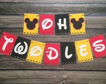 Oh TWO-dles Mickey Banner - Twodles Mickey Birthday - Oh Twoodles Party - Mickey Birthday Banner - Mickey 2nd Birthday -Classic Mickey Decor