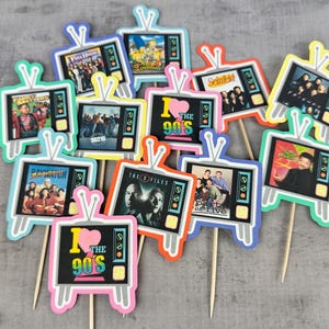90&#39;s TV Shows Cupcake Toppers - 1990&#39;s Party - Retro 90&#39;s Party - Popular 90s TV Shows - 90&#39;s Theme Birthday - 90s Pop Culture TV Toppers
