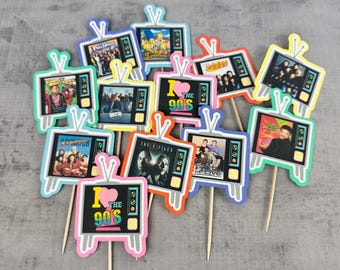 90's TV Shows Cupcake Toppers - 1990's Party - Retro 90's Party - Popular 90s TV Shows - 90's Theme Birthday - 90s Pop Culture TV Toppers