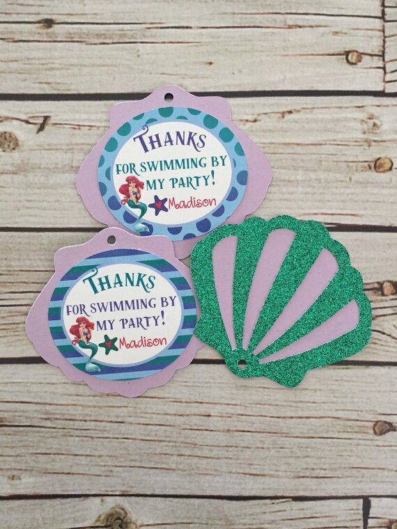 Mermaid Favor Tags - Teal/Sea Green GLITTER & Lavender - Mermaid Birthday - Under the Sea Party - Little Mermaid Tags - Thank You Tags Il_570xn