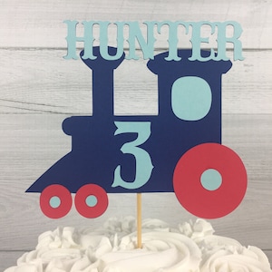 TRAIN Cake Topper with Name & Age - Train Birthday - Railroad Party - Custom Train Topper - Choose Colors - Personalized Train Cake Topper