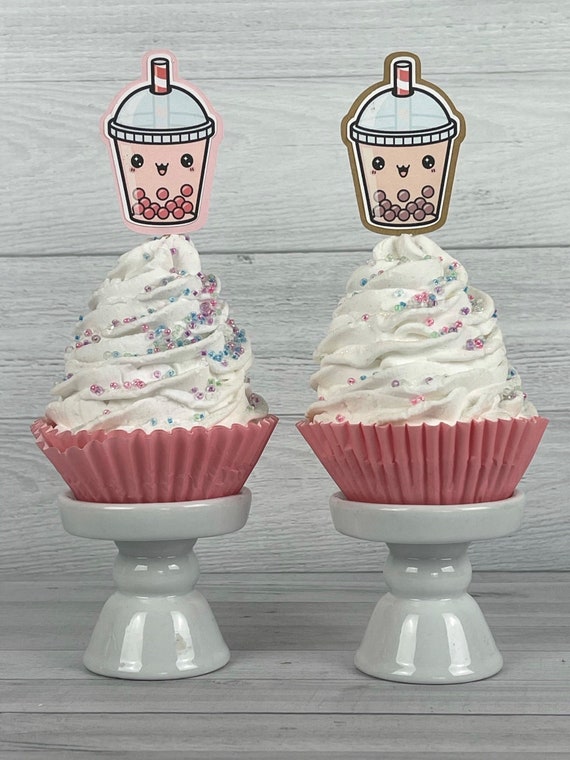 Bubble Tea Cupcake Toppers - Kawaii Bubble Tea Birthday - Boba Tea - Cupcake Toppers -Bubble Tea Baby Shower -Cute Boba Tea - Choose Colors Il_570xn