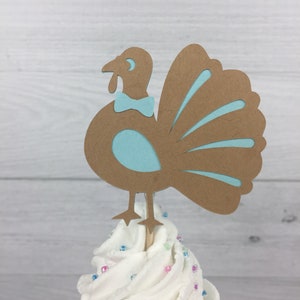 Turkey Cupcake Toppers - Turkey Gender Reveal - Turkey Baby Shower - Boy or Girl Turkey Toppers - Fall 1st Birthday - Little Turkey Birthday image 5