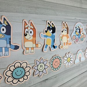 Girly Blue Dog & Friends Garland - Blue Dog Birthday - Blue Dog Banner - Pastel Puppy Birthday - Cute Girl Dog - Blue Dog Party - 6 feet